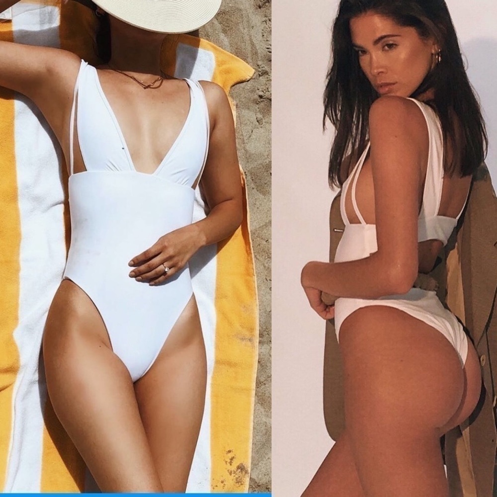 White Plunge One-Piece Swimsuit with High-Cut Leg